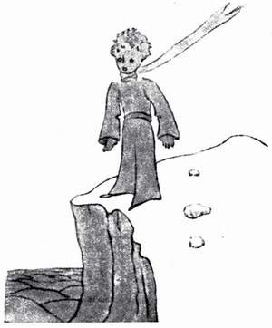 Le petit prince debout sur un rocher, son écharpe au vent