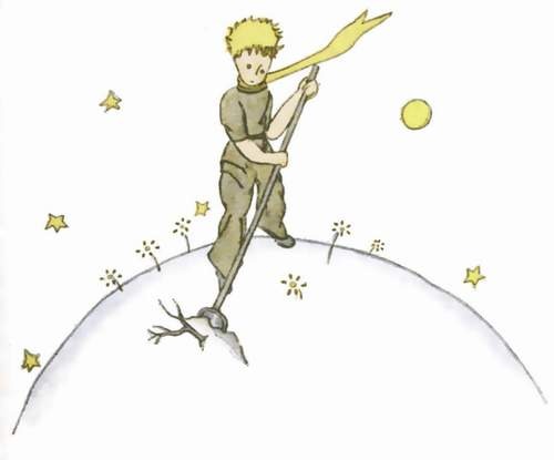 Le petit prince arrache une pousse de baobab sur sa planète