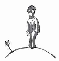 Le petit prince regarde la fleur qui pousse sur sa planète