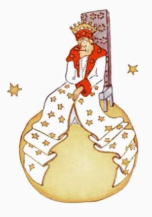 Le roi en manteau d’hermine assis sur sa planète