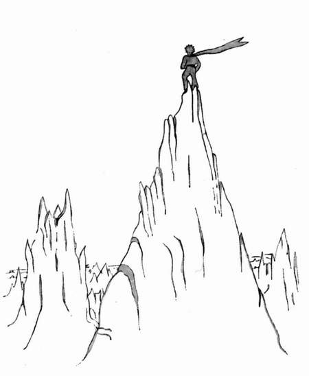 Le petit prince au sommet d’une haute montagne