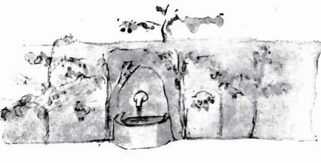 Une fontaine dans un mur de pierre
